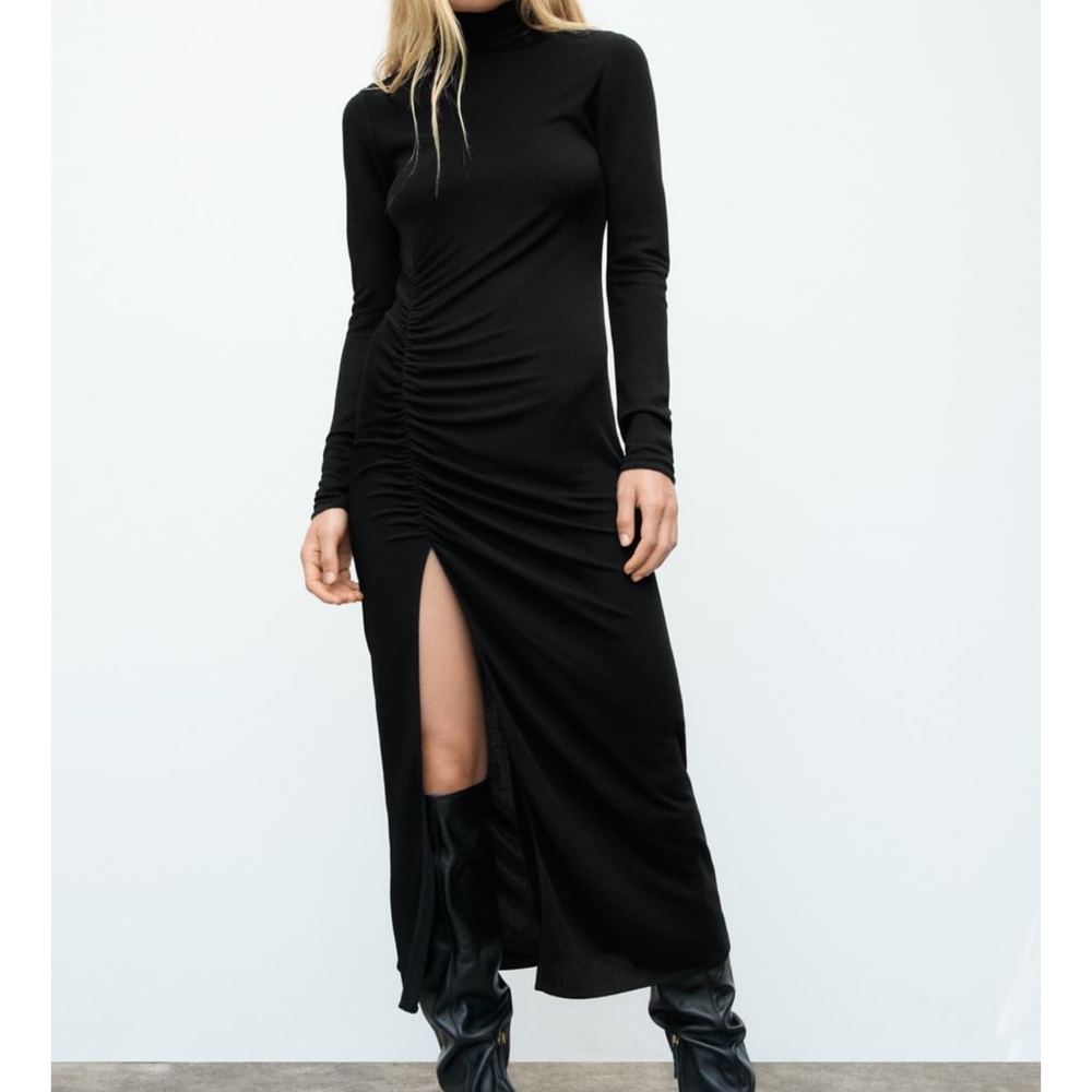 NWT ZARA DRAPED SHEATH BLACK DRESS
